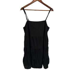 Old Navy Black Tiered Dobby Mini Swing Dress Cotton Rayon Sz L Babydoll